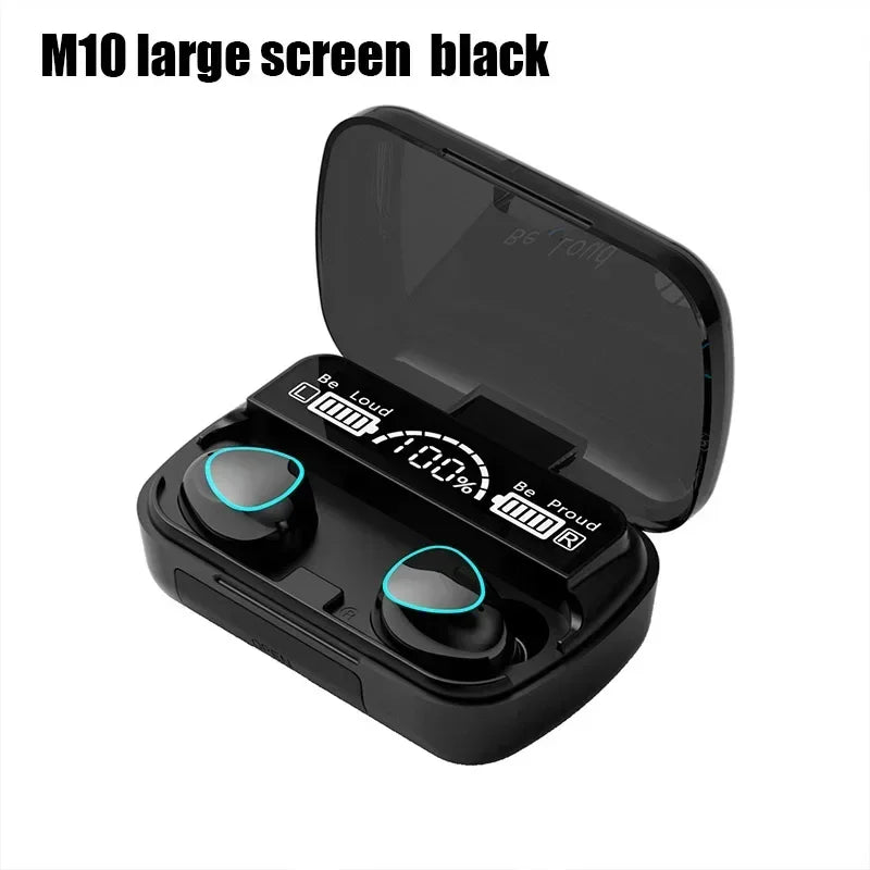 M10 Bluetooth Headphones with Microphone, Earphone Charger Box, Wireless Headphones, LED Display Screen