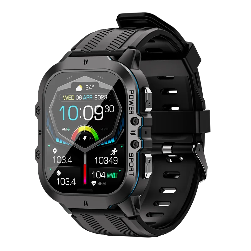 Misirun novo relógio inteligente c26 100+ modos esportivos chamada bluetooth smartwatch 1.96 "à prova d' água relógio de pulso militar ao ar livre