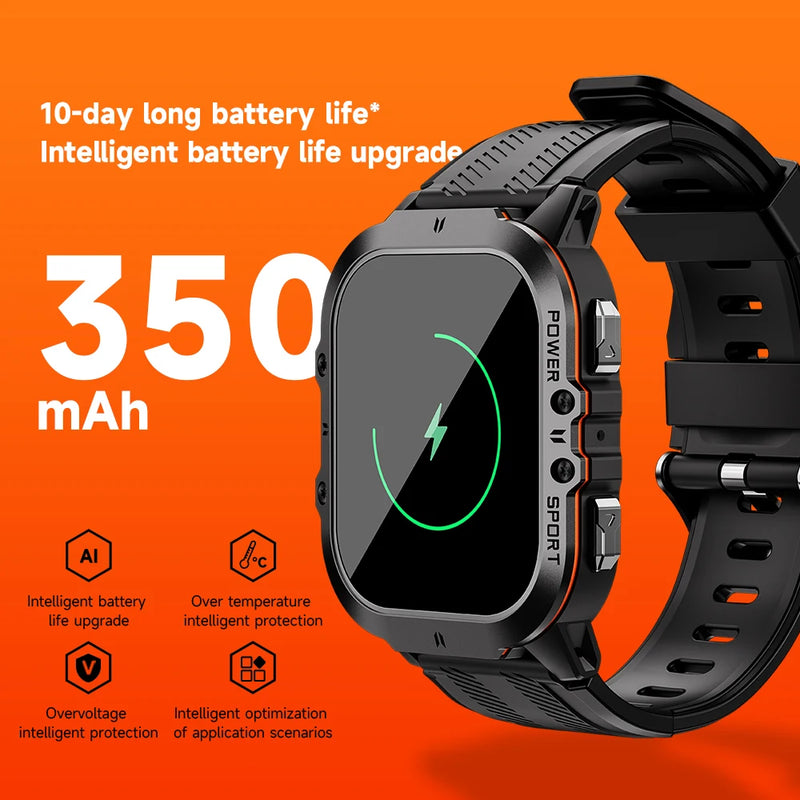 Misirun novo relógio inteligente c26 100+ modos esportivos chamada bluetooth smartwatch 1.96 "à prova d' água relógio de pulso militar ao ar livre