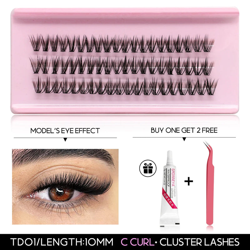 GROINNEYA DIY Lash Extension Kit Lash Clusters With Waterproof Strong Hold Lash Bond And Seal And Eyelash Tweezers Lash Cluster