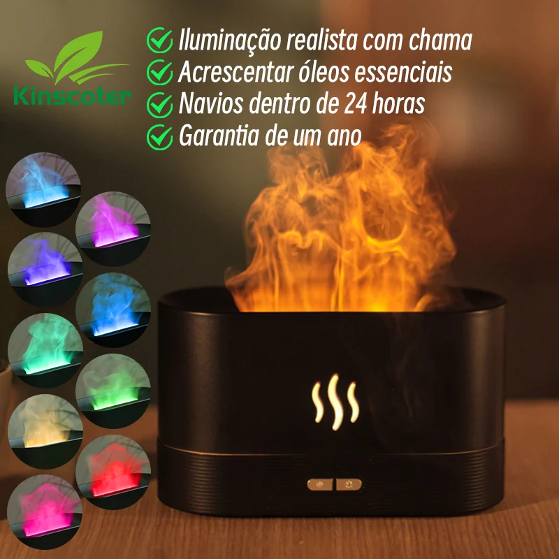 KINSCOTER Aroma Diffuser Air Humidifier Ultrasonic Cool Mist Maker Fogger Led Essential Oil Flame Lamp Difusor